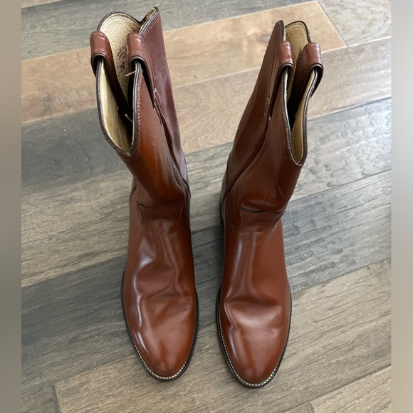Vintage 80s Justin Cognac Brown Roper Cowboy Boots 7.5 - Picture 2 of 6